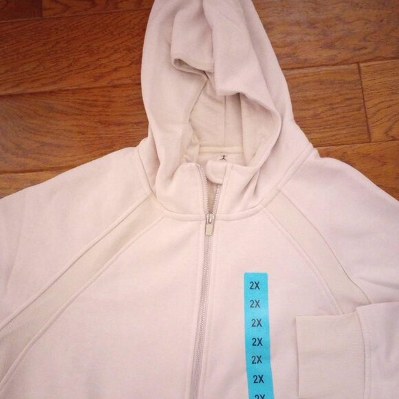 Danskin Women Plus Size 2X Mixed Rib Half Zip Tan Hoodie Sweatshirt NWT - Picture 4 of 5